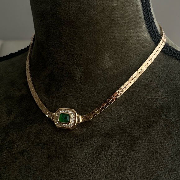 Vintage Grossé (Dior) Green Swirly Poured Glass Double Layer Gold Chain Necklace - Picture 4 of 8